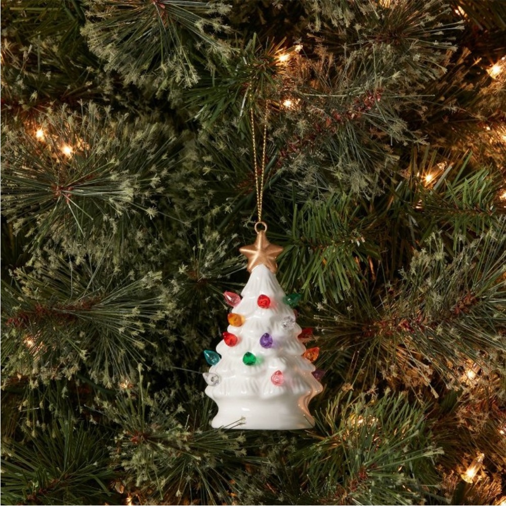 Lit Ceramic Retro Christmas Tree Ornament  - Wondershop - White